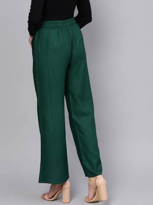 Green plain rayon patialas-pants 3