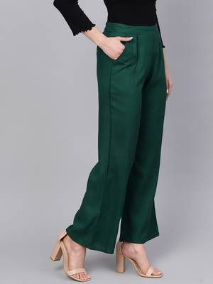 Green plain rayon patialas-pants 4