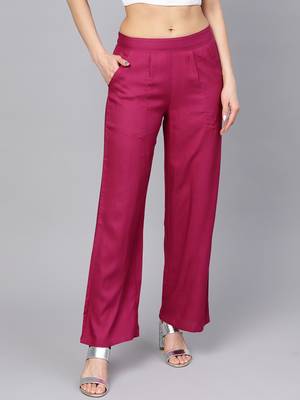 Magenta plain rayon patialas-pants 1