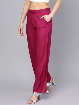 Magenta plain rayon patialas-pants 2