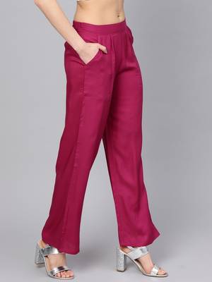 Magenta plain rayon patialas-pants 4