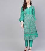 Green printed Chanderi stitched kurta sets