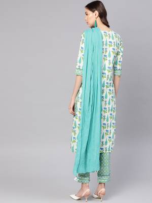 Off White printed Cotton stitched kurta sets 3