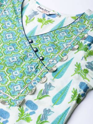 Off White printed Cotton stitched kurta sets 4