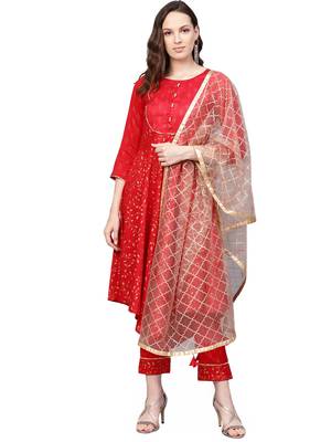 Red printed Crepe stitched kurta sets 1