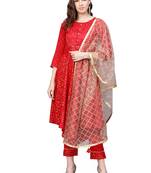 Red printed Crepe stitched kurta sets