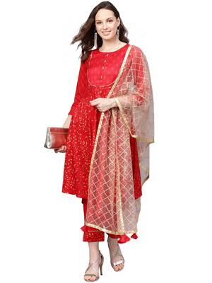 Red printed Crepe stitched kurta sets 2