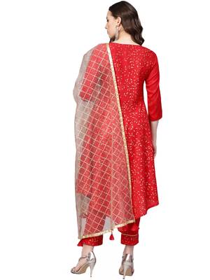 Red printed Crepe stitched kurta sets 3
