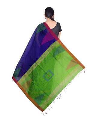 Blue Hand Weaving Work Box Temple Design Handloom saree With blouse 2