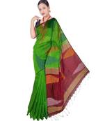 Green Hand Weaving Work Box Temple Design Handloom saree With blouse