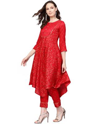Red printed Crepe stitched kurta sets 4