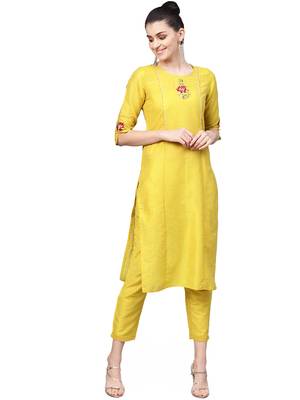 Yellow printed Cotton stitched kurta sets 1