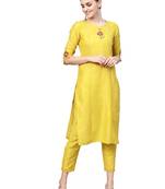 Yellow printed Cotton stitched kurta sets