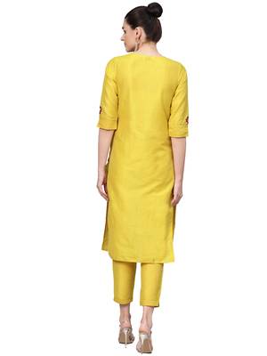 Yellow printed Cotton stitched kurta sets 3