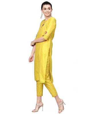 Yellow printed Cotton stitched kurta sets 4