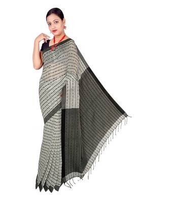 White & Black Hand Weaving Work Cotton Anarkali Design Handloom saree With blouse 1