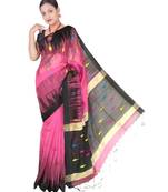 Pink Hand Weaving Work Cotton Silk Ikkot Design Handloom saree With blouse