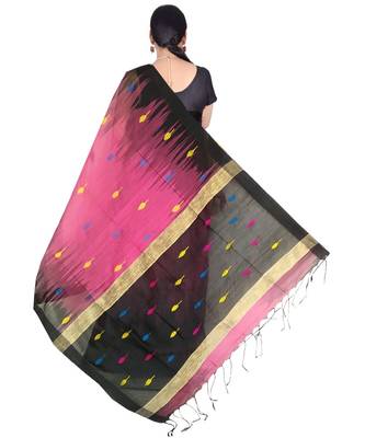 Pink Hand Weaving Work Cotton Silk Ikkot Design Handloom saree With blouse 2