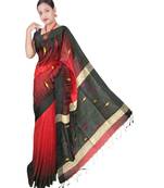 Red Hand Weaving Work Cotton Silk Ikkot Design Handloom saree With blouse