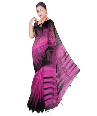Purple Hand Weaving Work Cotton Silk Ikkot Design Handloom saree With blouse 1