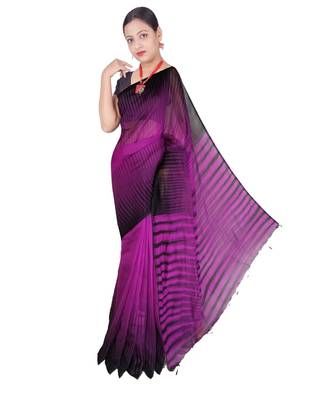 Purple Hand Weaving Work Cotton Silk Ikkot Design Handloom saree With blouse 1