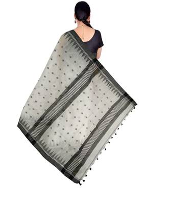 White Hand Weaving Work Cotton Silk Temple Design Handloom saree With blouse 2