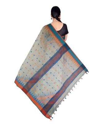 White Hand Weaving Work Cotton Silk Temple Design Handloom saree With blouse 2