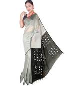 White Hand Weaving Work Cotton Silk Pom Pom Design Handloom saree With blouse