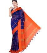 Blue Hand Weaving Work Cotton Silk Check Design Handloom saree With blouse