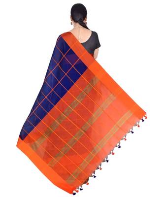 Blue Hand Weaving Work Cotton Silk Check Design Handloom saree With blouse 2