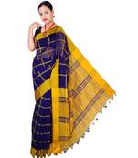Blue Hand Weaving Work Cotton Silk Check Design Handloom saree With blouse