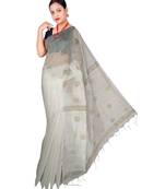 White Hand Weaving Work Cotton Silk Ball Design Handloom saree With blouse