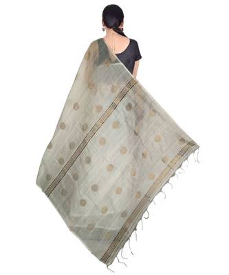 White Hand Weaving Work Cotton Silk Ball Design Handloom saree With blouse 2