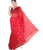 Red Hand Weaving Work Cotton Silk Ball Design Handloom saree With blouse