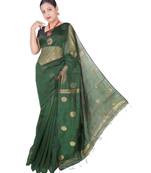 Bottle Green Hand Weaving Work Cotton Silk Ball Design Handloom saree With blouse