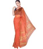 Peach Hand Weaving Work Cotton Silk Ball Jamdani  Handloom saree Without blouse