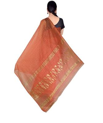 Peach Hand Weaving Work Cotton Silk Ball Jamdani  Handloom saree Without blouse 2