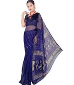 Blue Hand Weaving Work Cotton Silk Ball Jamdani  Handloom saree Without blouse