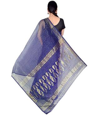 Blue Hand Weaving Work Cotton Silk Ball Jamdani  Handloom saree Without blouse 2