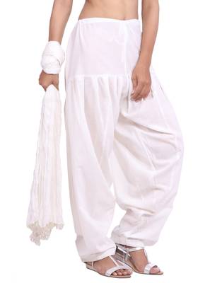 White plain cotton patialas-pants 1