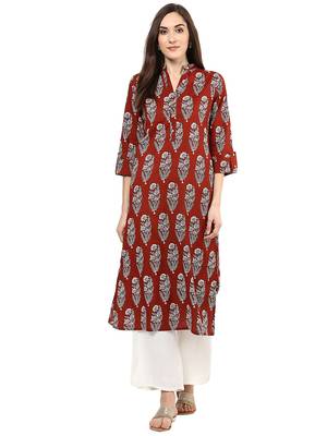 Brown printed Cotton stitched kurta sets 1
