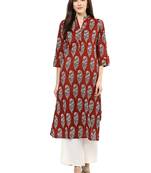 Brown printed Cotton stitched kurta sets
