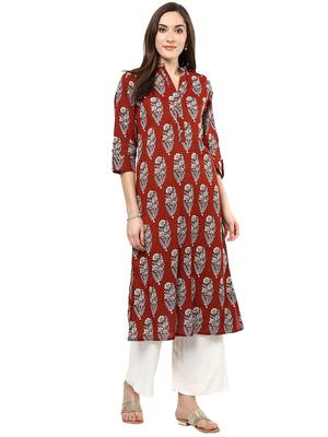 Brown printed Cotton stitched kurta sets 2