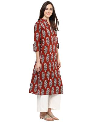 Brown printed Cotton stitched kurta sets 3