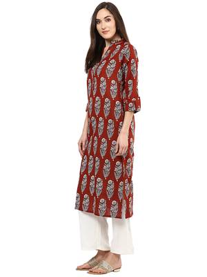 Brown printed Cotton stitched kurta sets 4