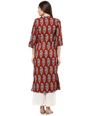 Brown printed Cotton stitched kurta sets 5