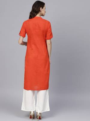Orange printed Cotton stitched kurta sets 3