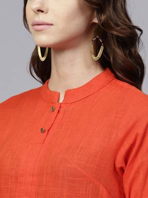 Orange printed Cotton stitched kurta sets 4