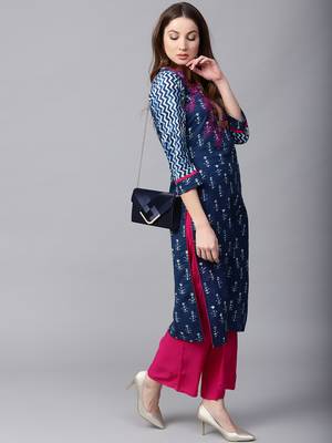 Blue printed Cotton stitched kurta sets 2