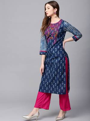 Blue printed Cotton stitched kurta sets 1